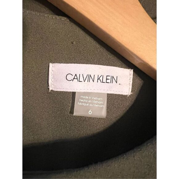 Calvin Klein Women's 6 Ruffle Hem Wrap Dress Solid Olive Green Flounce Cocktial - Picture 11 of 12
